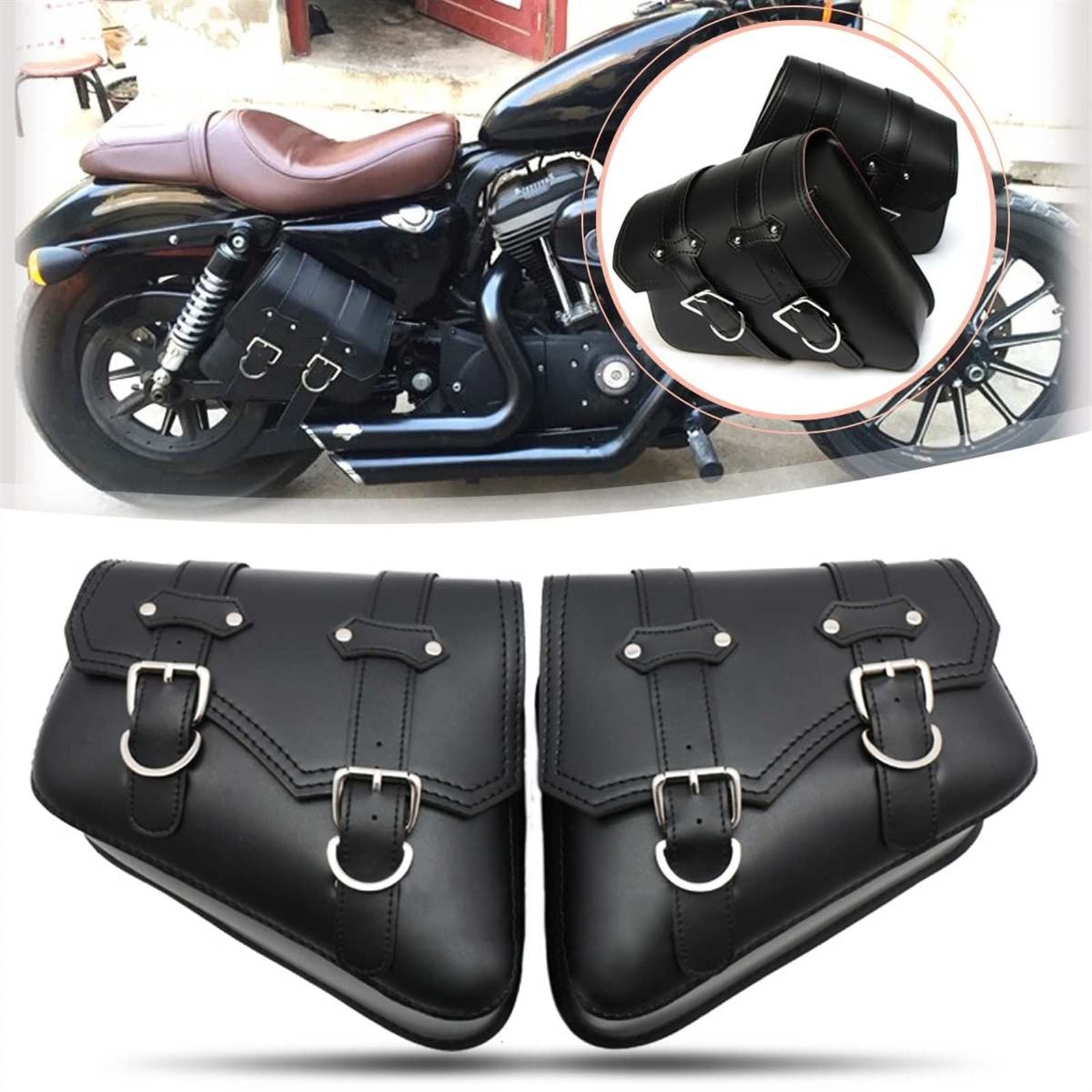 Universel Une Paire De Sacoches De Moto en Cuir PU Outil De Rangement Sacoches Pochette Sac Latéral pour Harley pour Davidson Touring Cruiser Accessoires latéraux