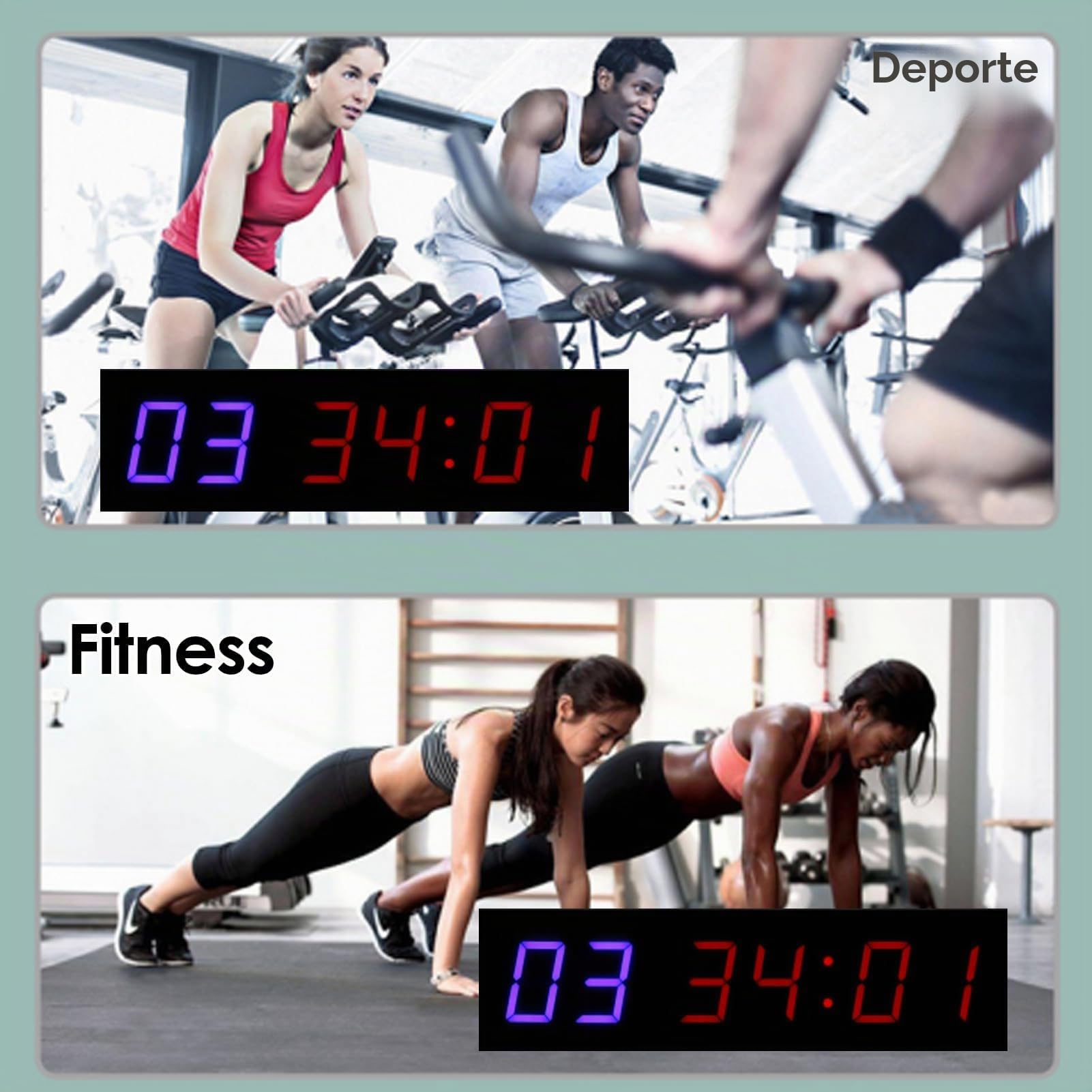 Temporizador de Gimnasio Reloj Pared Digital LED 1.8 Pulgadas Cronómetro Cuenta Regresiva Ascendente Temporizador Intervalos 12/24H Montaje Mando Remoto EU Enchufe(EU Plug)