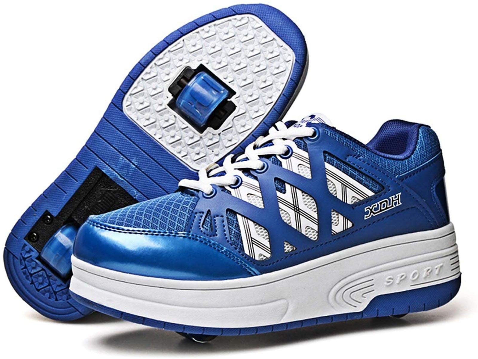 XPF Ragazzi Ragazze LED Pattini A Rotelle Pattini Luminosi con Ruote Doppie/Singole Scarpe da Ginnastica per Esterni Scarpe da Ginnastica per Adulti Bambini,Blue-32