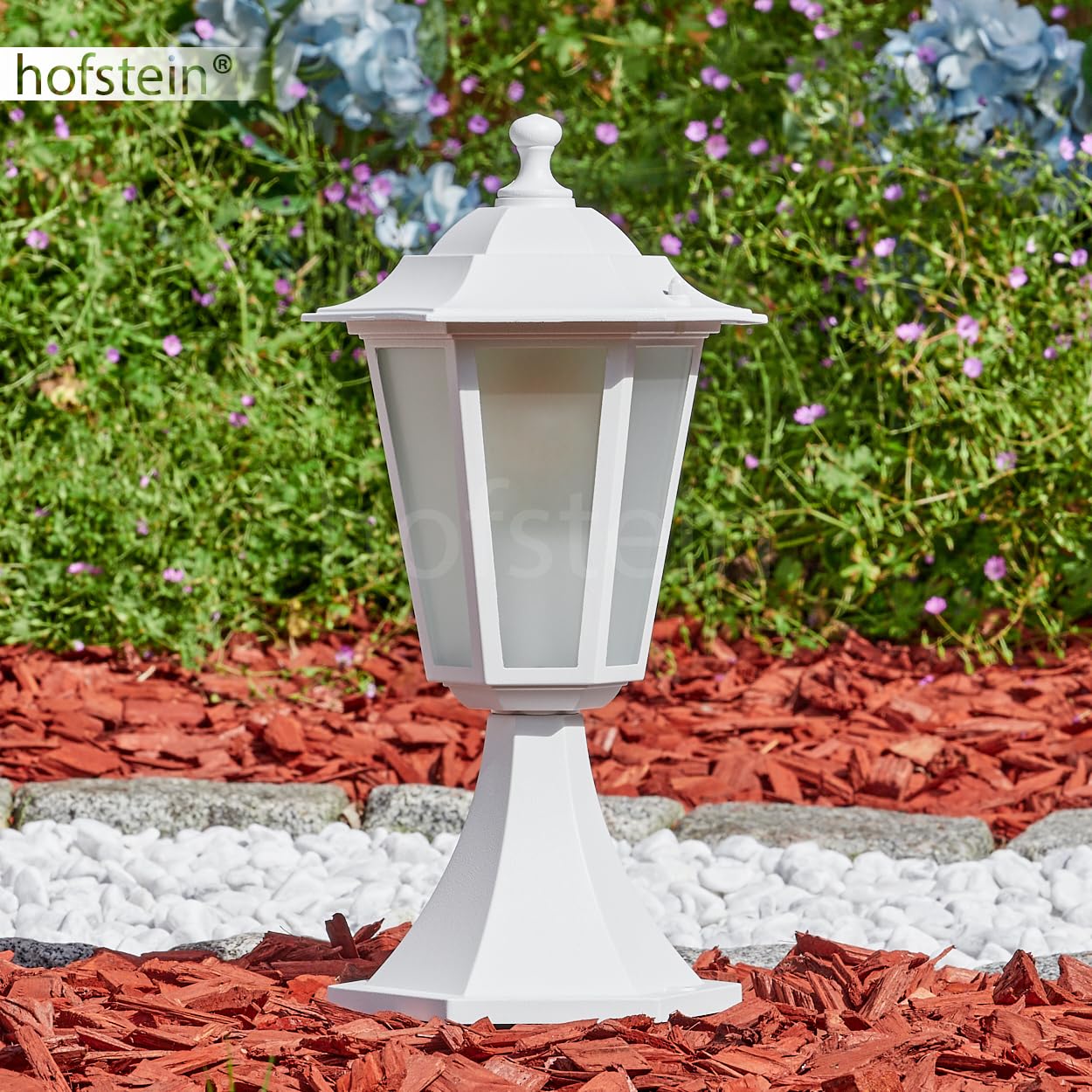 Luminaria de exterior Loria, luminaria de pie de metal/vidrio en blanco/gris claro, discos intercambiables en transparente, aspecto antiguo, 37 cm, jardín, iluminación de jardín IP44, E27 sin bombilla