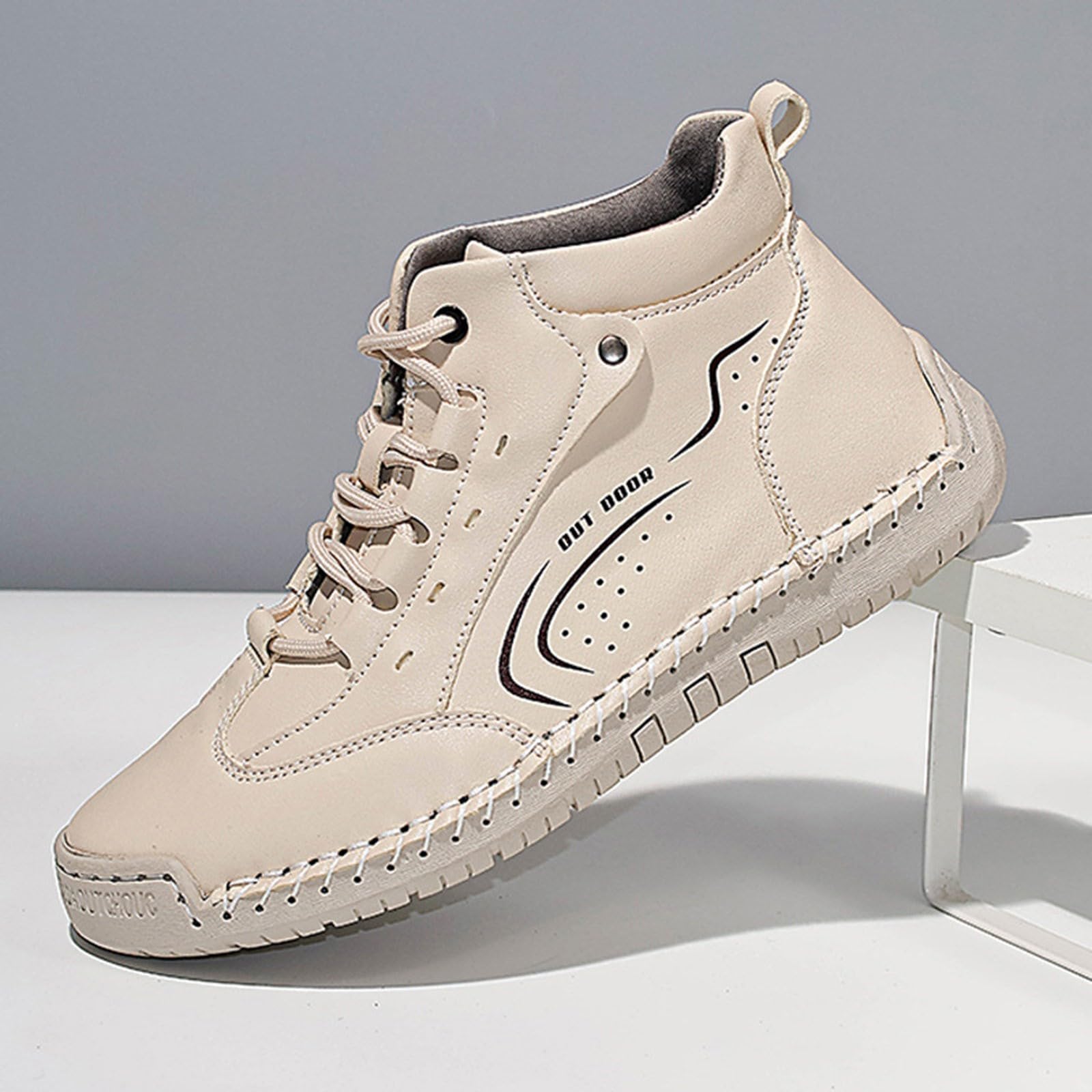 Generisch Scarpe sportive da donna in pelle, con lacci, alla moda, punta rotonda, antiscivolo, suola morbida, scarpe da ginnastica, piatte, casual, comode, per attività all'aperto, guida, passeggiate