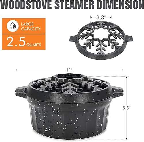 Miniatura 2 de Vaporizador de estufa de leña de hierro fundido de 2.5 cuartos de galón con tapa de apertura grande, color gris escamas