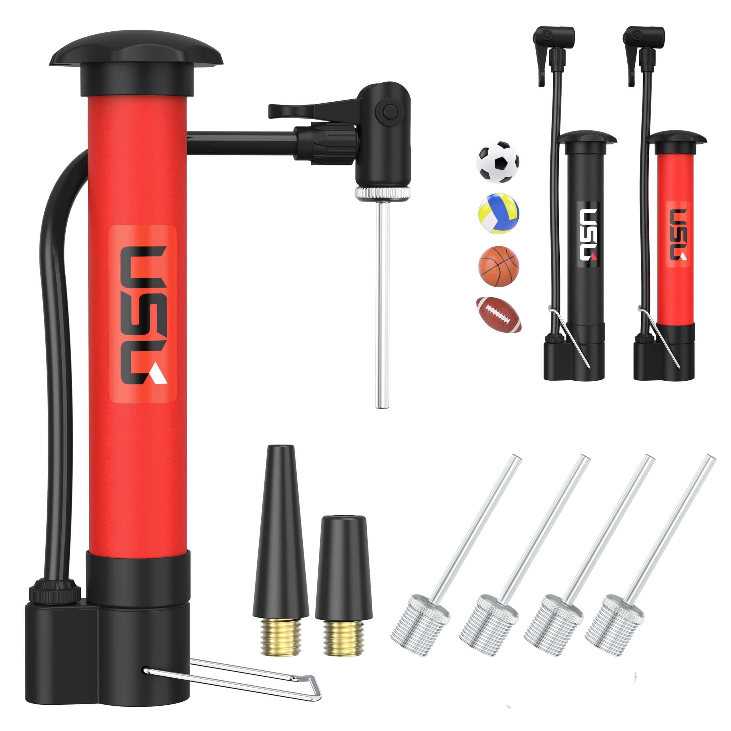 Ball Air Pump | Metal Durable | Compact | Manual Cylinder Pump | Additional Attachments Included… (Red)-image-39