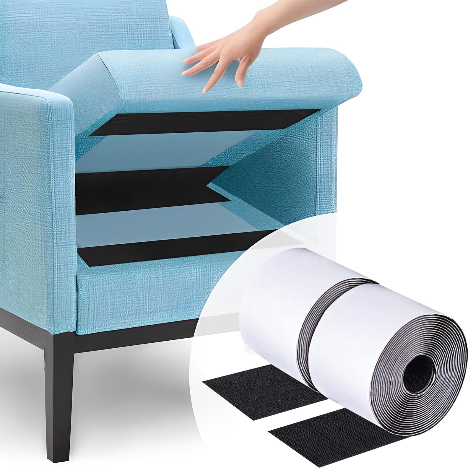 200 x10cm Non Slip Couch Cushion Gripper, Strong Self-Adhesive Hook and Loop Tape for Sofa Cushions/Crafts Projects/Carpets, Keep Couch Cushions from Sliding(Color:Black)