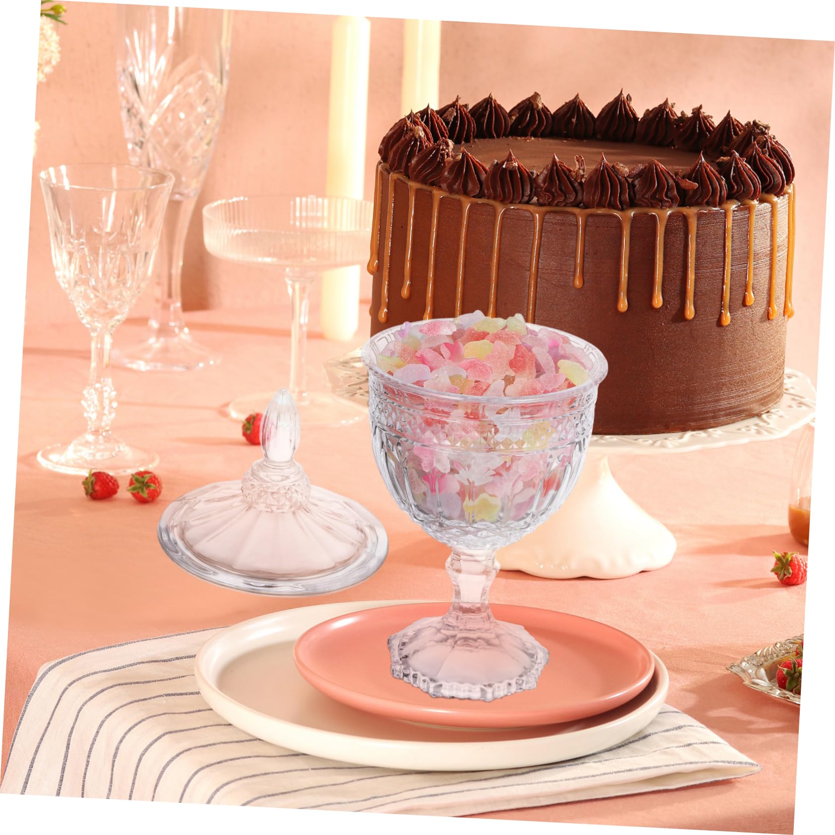 Barattolo di vetro per caramelle con coperchio, decorazione per la casa, per buffet, snack, gioielli, accessori da bagno e cucina