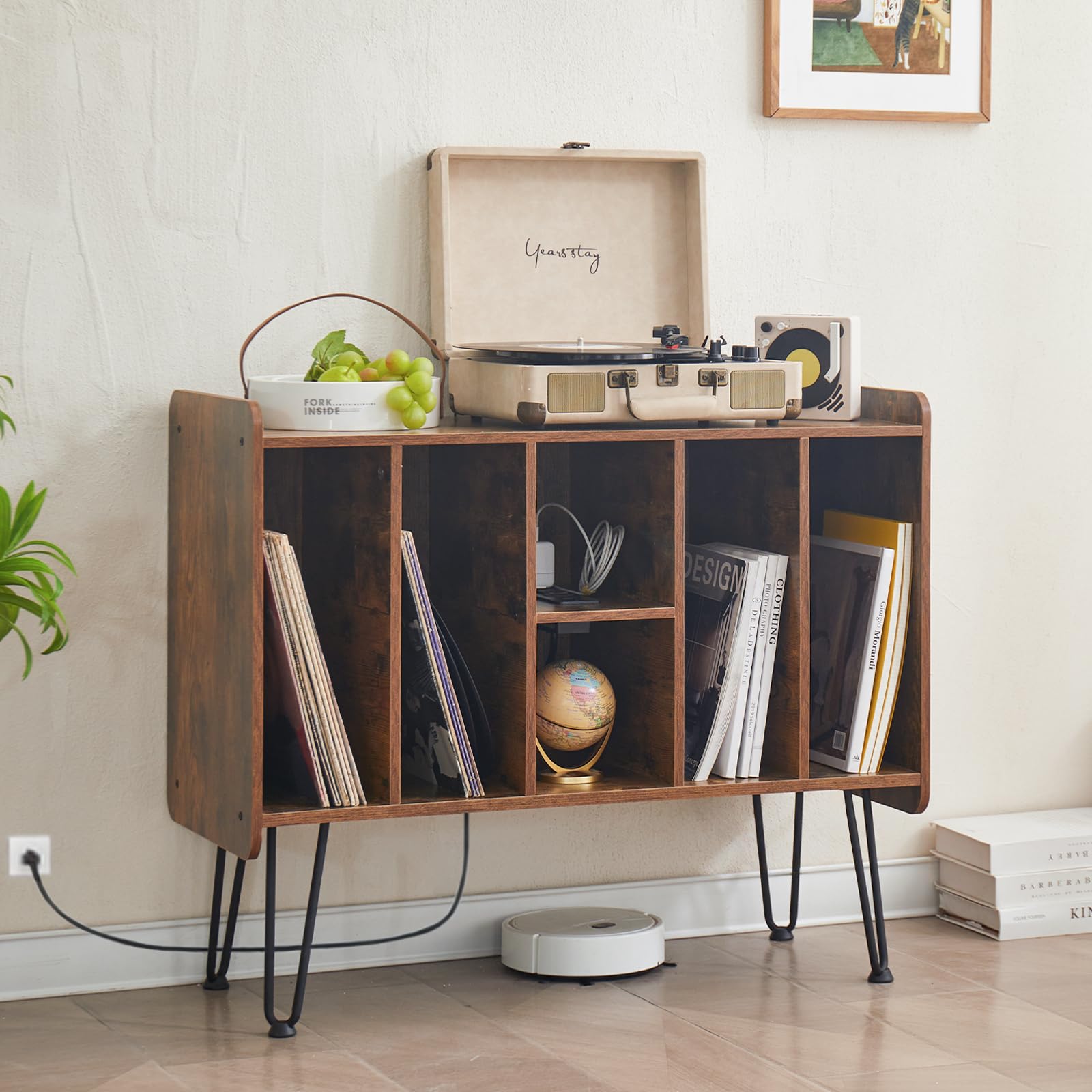 Aolawco Supporto per giradischi in vinile, con tavolo per giradischi a 5 livelli, 144,8 x 30,5 x 35,6 cm, può contenere 100 album, per soggiorno, camera da letto e giradischi per riviste
