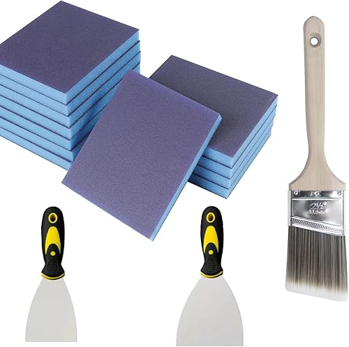 Juego de 18 esponjas de lijado, 15 esponjas de lijado con 2 palas y 1 cepillo 60 80 100 120 180 220 Grano fino medio grueso, suave, flexible, húmedo