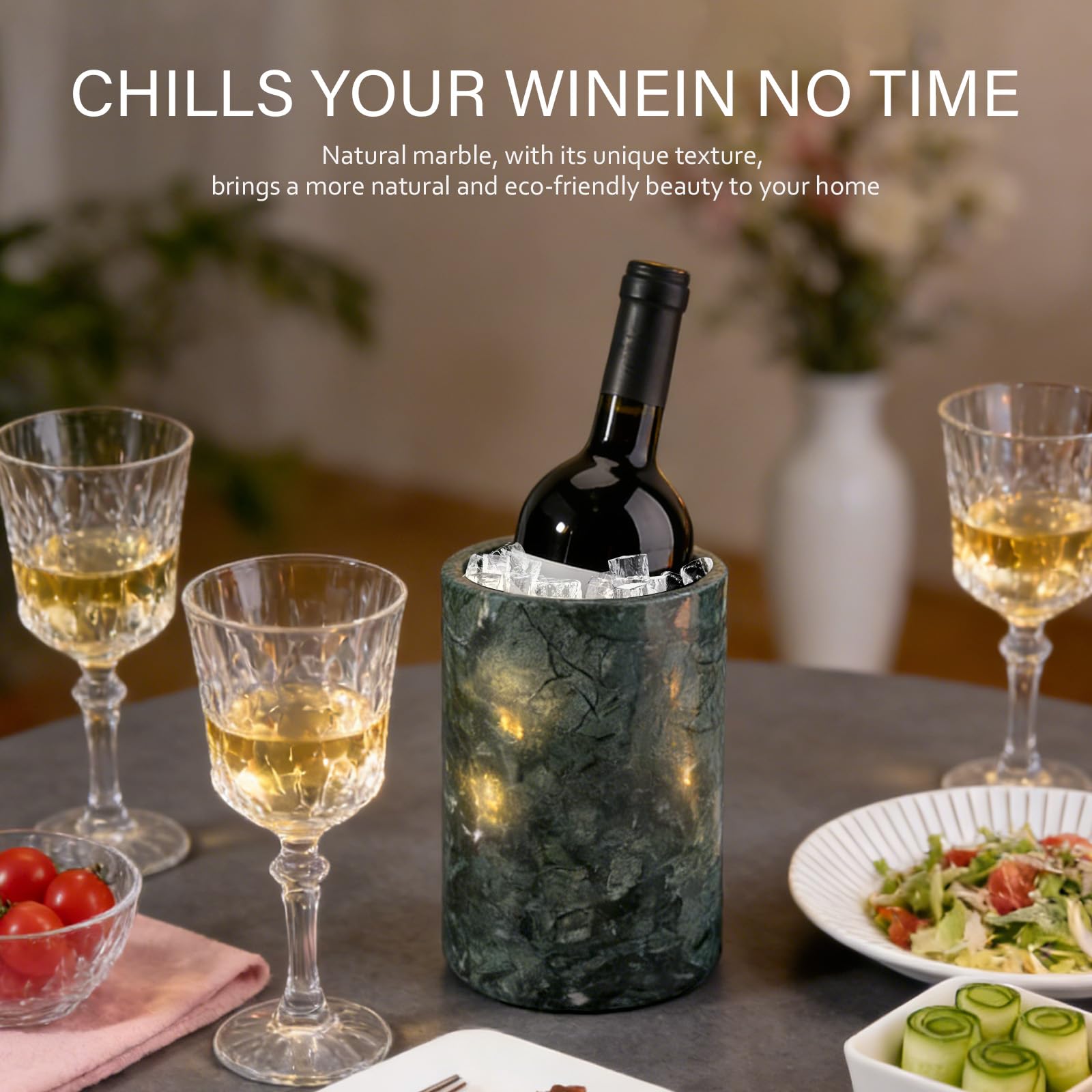 Marble Wine Bottle Chiller Bucket - Versatile Wine Chillers for Bottles - Handcrafted Wine & Champagne Cooler for Parties, Dinner - Stone Kitchen Utensil Holder Ideal for Wine Enthusiasts，Green — Amazon image 4