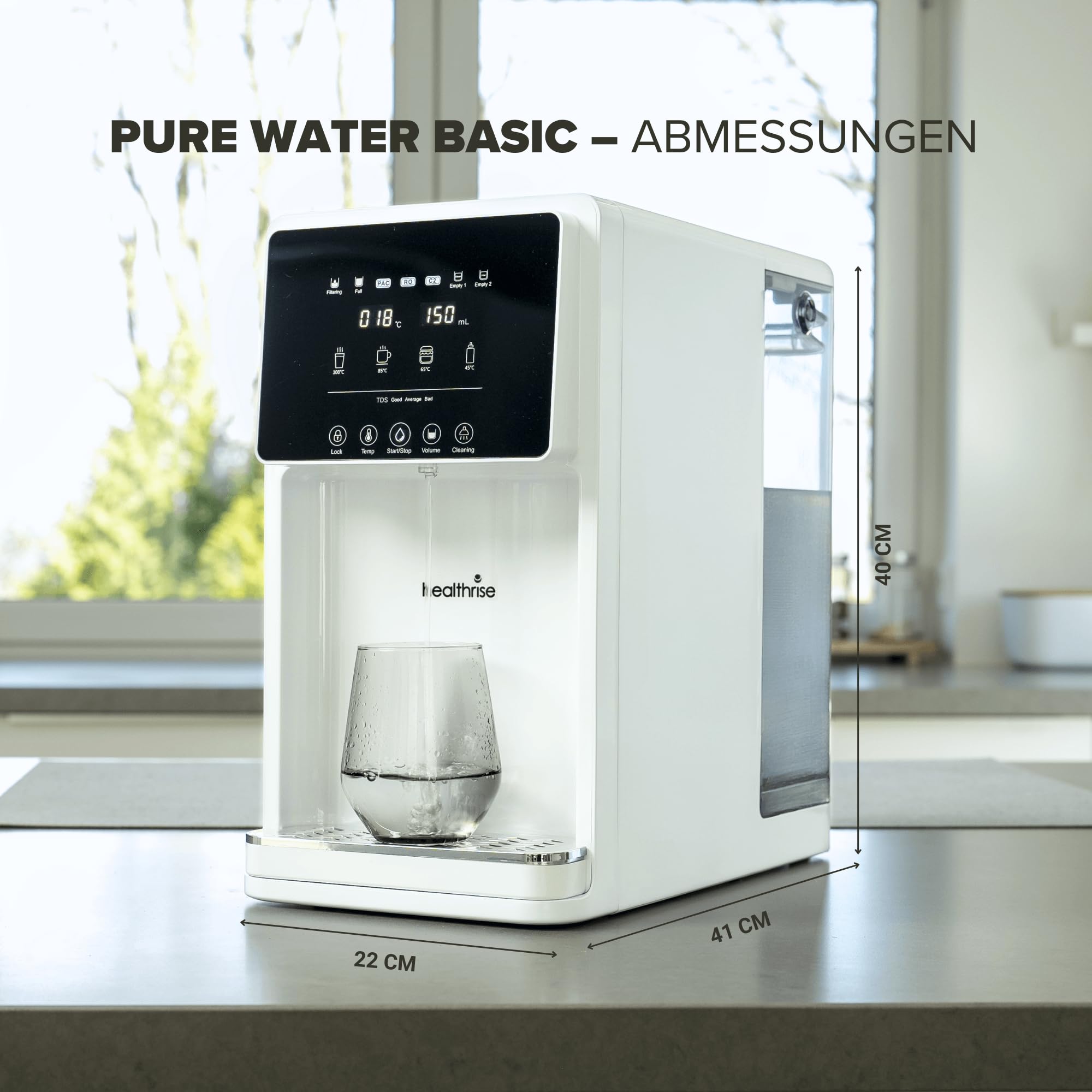 Health Rise Pure Water Basic | Umkehrosmose Wasserfilter | 7 Liter Tank | Heißwasserfunktion | für Haushalt & Büro
