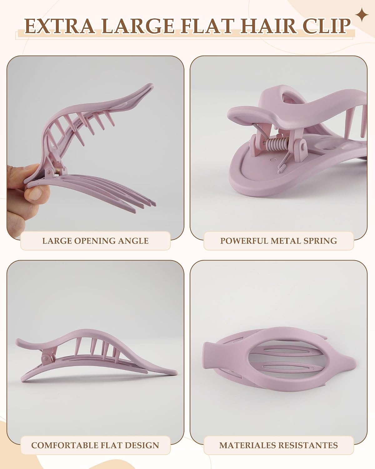 Lourny 5.11”Extra Large Flat Hair Clips for Women French Concord Clips | 2 Styles,4Pcs,Non-Slip,Durable,Strong Hold,Matte Finish,Tortoise,Claw Clip For Thick Hair,Concave Design,Scalp Fit,Oversized