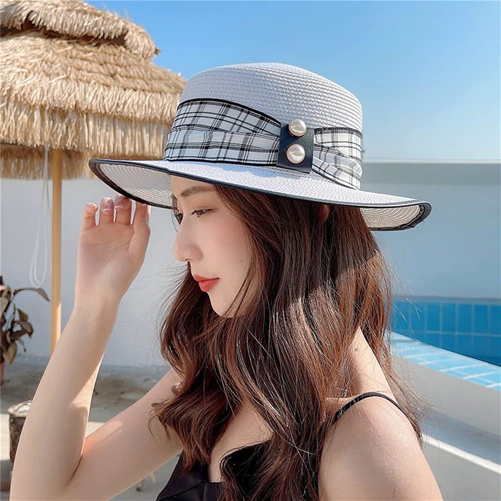Cappelli Cappello da Pescatore Estivo Femminile Protezione Solare Cappello da Sole Cappello da Spiaggia Vacanza al Mare Cappelli di Paglia a Tesa Larga (Color : B, Size : Mcode) (D Mcode)