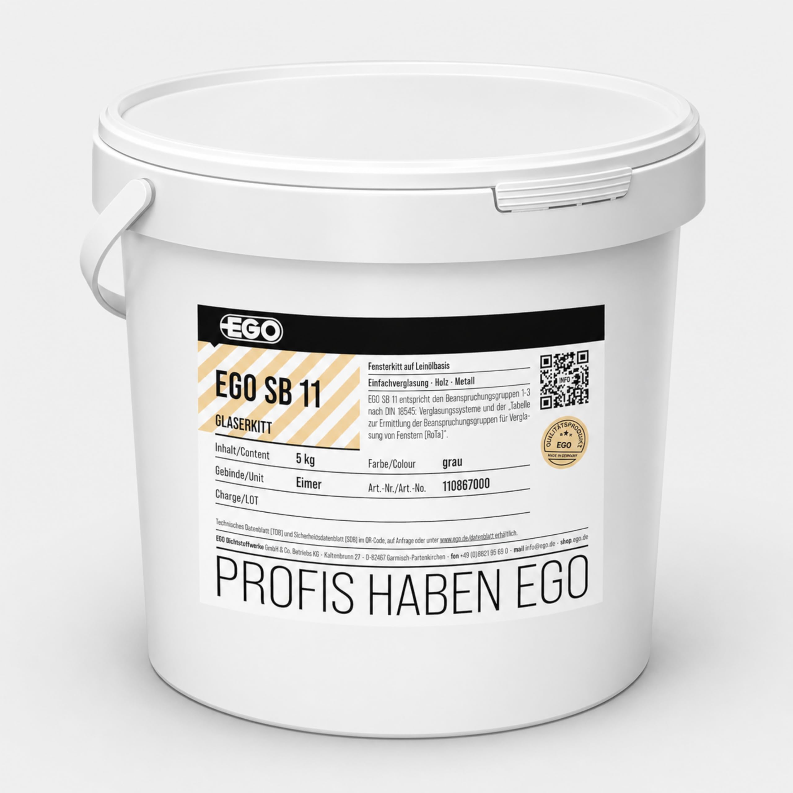 EGO SB 11 Fensterkitt GRAU - 25 kg Metallkübel - Dichtmasse auf Leinölbasis für Einfachverglasung in Holz- und Metallrahmen, lösemittelfrei & asbestfrei