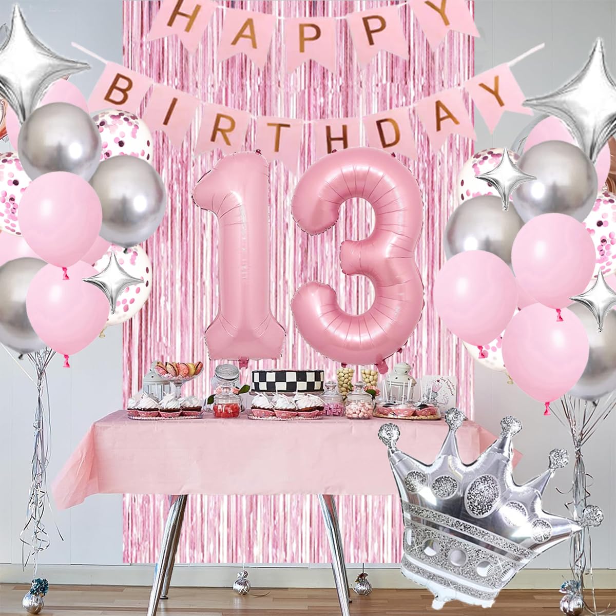 Déco Anniversaire - Guirlande Ballons Argentés 13 Pièces - Neuf