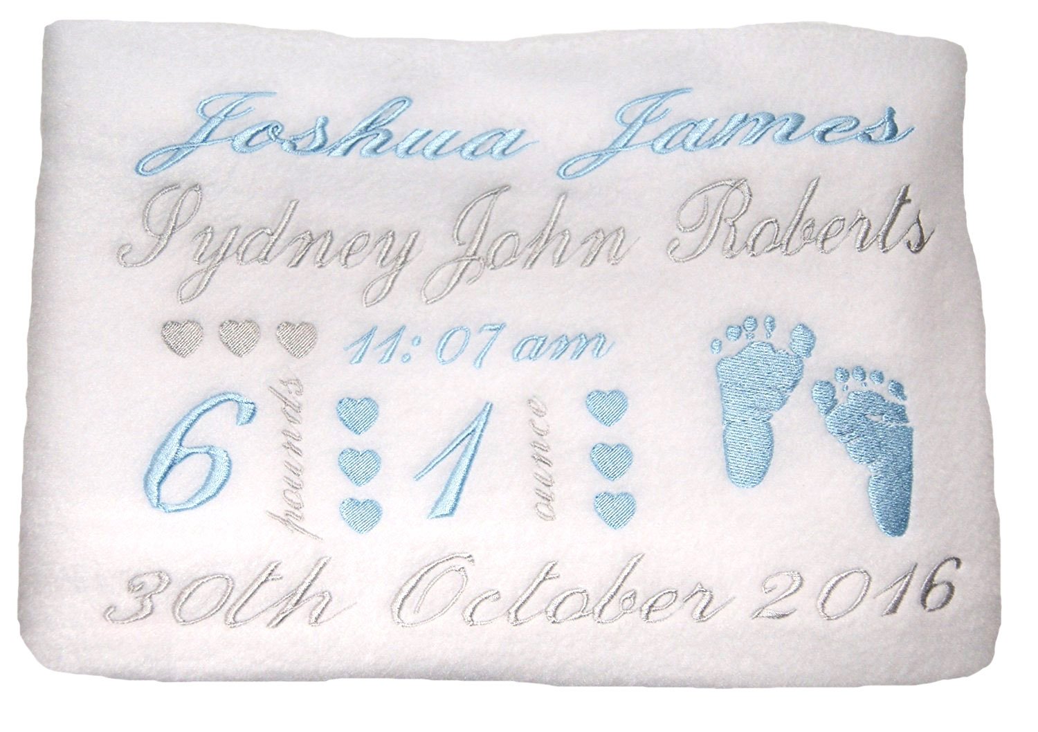 Sew Sew Special Men's White Baby Boys Personalised Birth Keepsake Blanket (White)