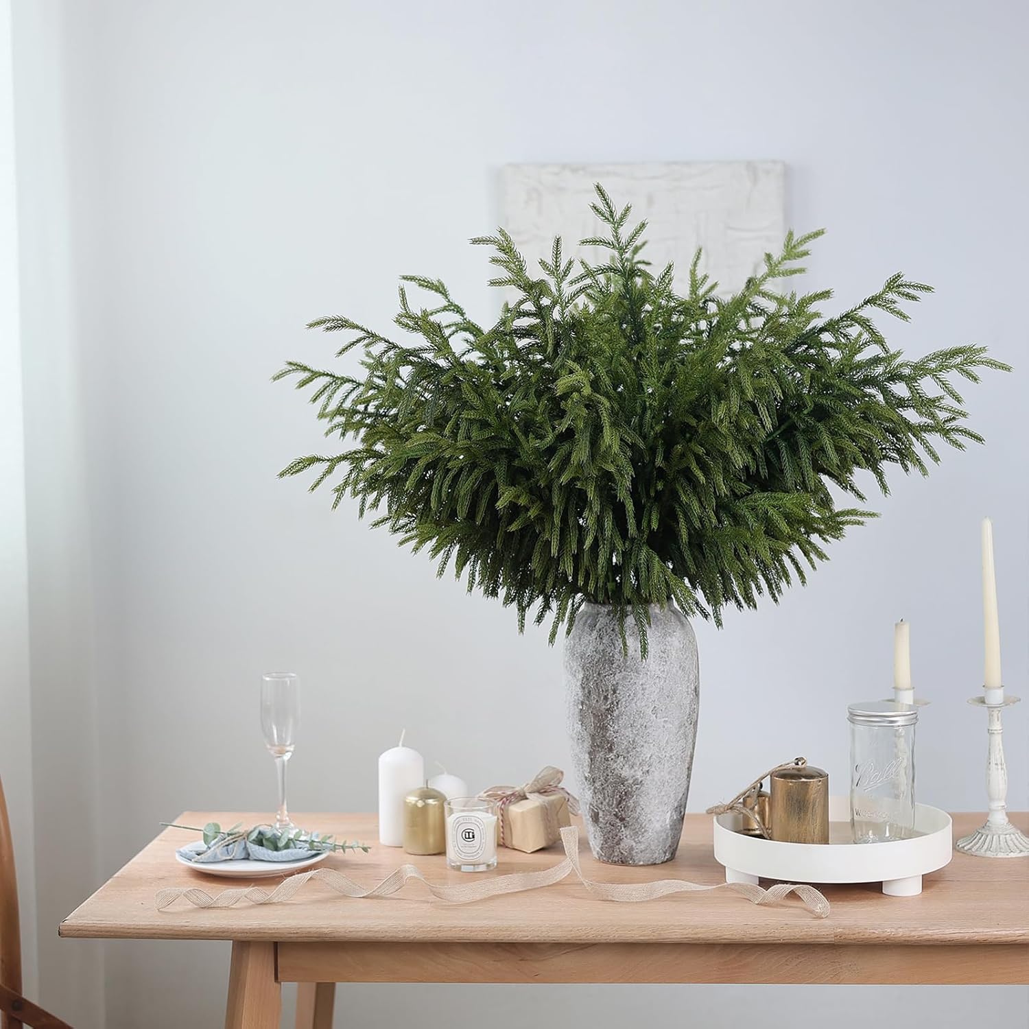 Real Touch Norfolk Pine Branch - 36" Artificial Christmas Green Plants Branches Faux Greenery Stem Fake Pine Picks for DIY Crafts Garland Wreath Xmas Indoor Outdoor Home Decor (4 Pcs) - Image 8