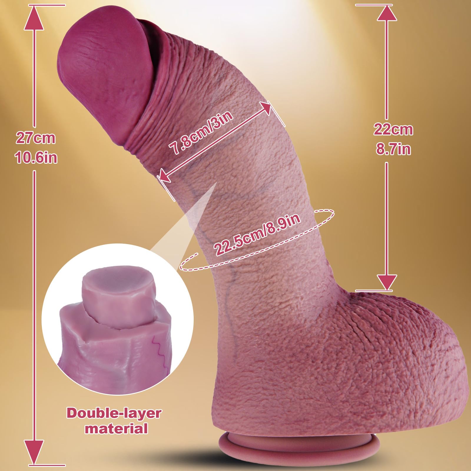 Dildo gigante spesso diametro 7,8 cm, 27 cm silicone realistico XXL, con enormi testicoli e ventosa potente, dildo anale extra lungo, giocattolo G-point spesso per utenti esperti