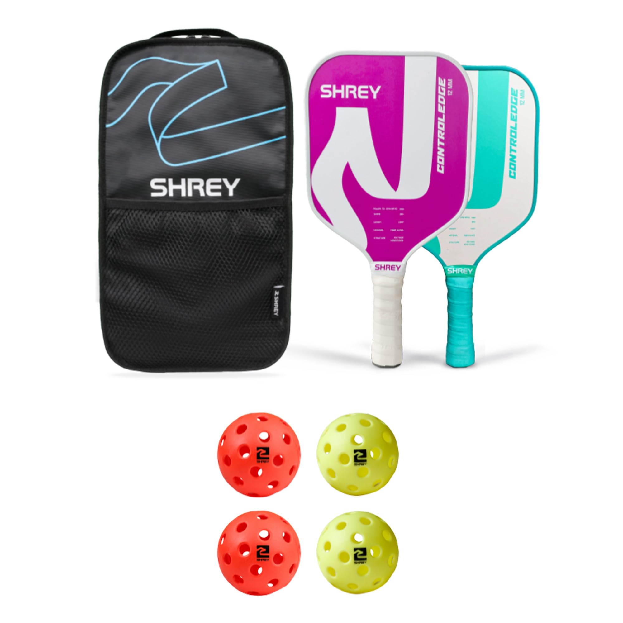 Shrey Control Edge Pickle Racket Set (2 Pickle Racket, 4 Pickle Balls, 1 Bag) (White/Dark Magenta & Sea Green/Beige, 12 MM)-image-34