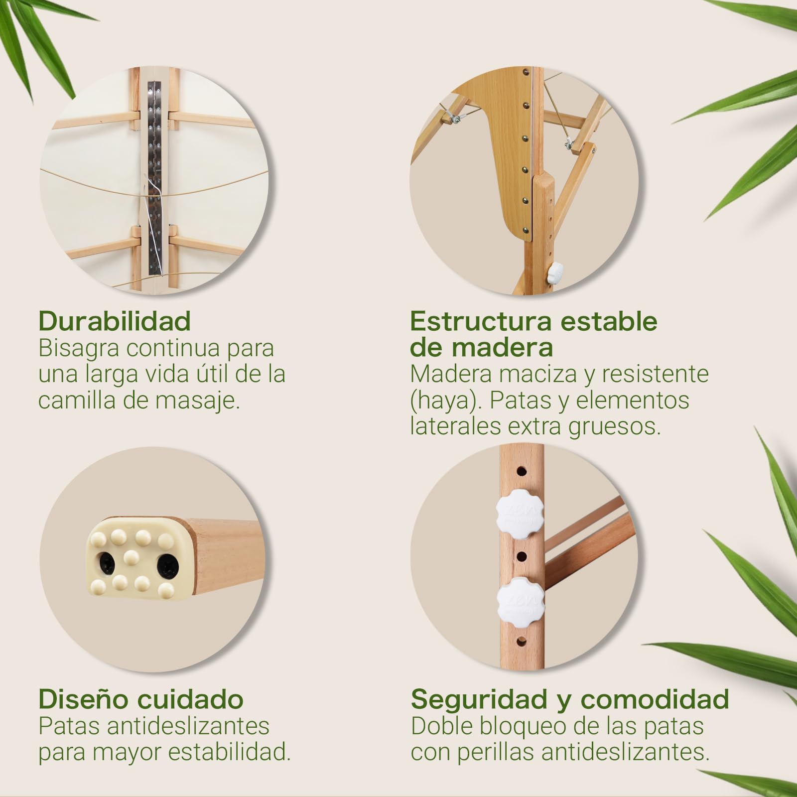 MASSUNDA All - Tumbona de Masaje Plegable y de Altura Regulable de Madera Maciza, Mesa de cosméticos móvil con Funda de Rizo, reposabrazos y Respaldo, cojín Cervical, reposacabezas ergonómico