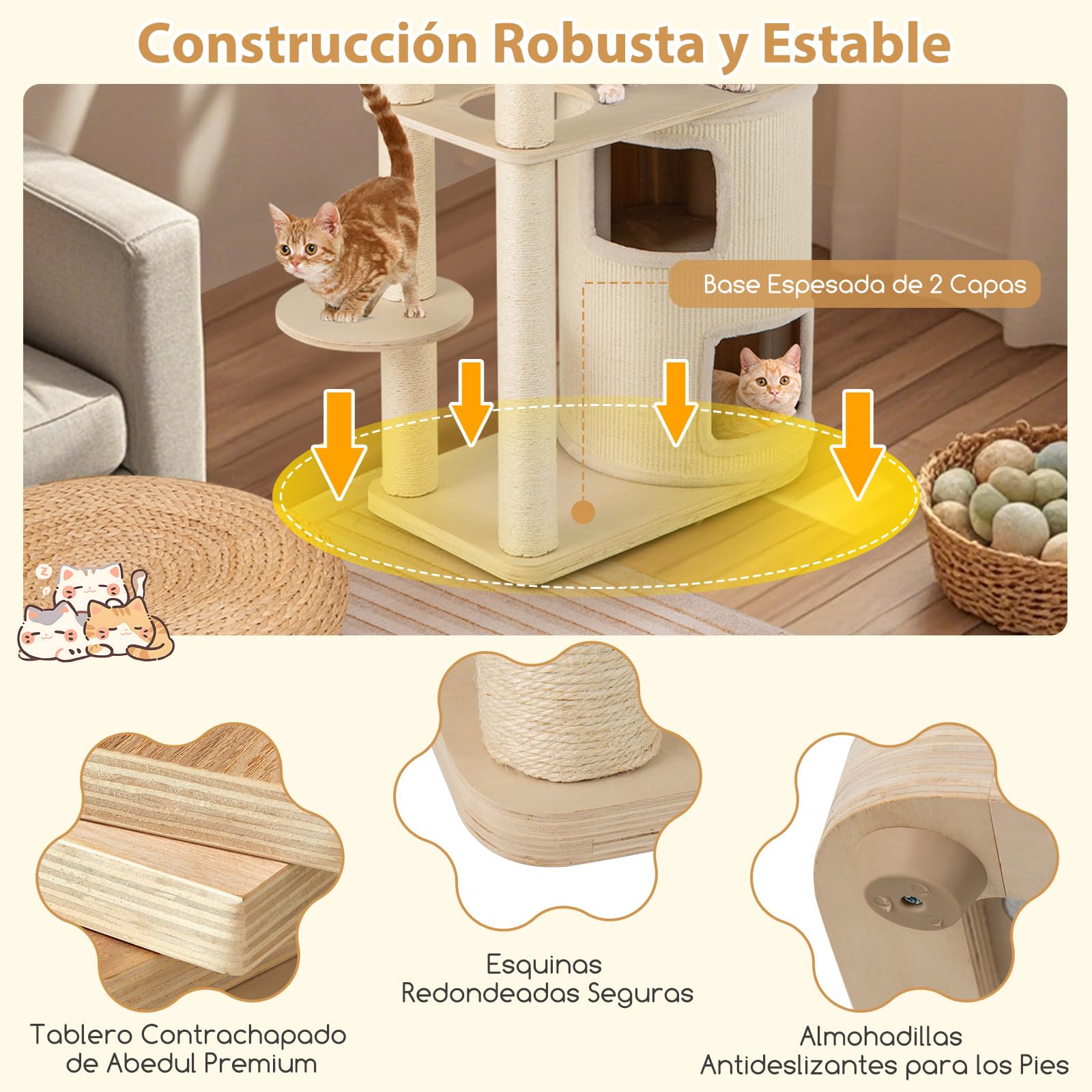 COSTWAY Árbol Rascador para Gatos de 151 cm, Torre Rascador de Escalada Gato con Poste Rascador, Condominio, Alfombra, Cama, Hamaca, Cojín Lavable, Centro de Actividades Multifuncional para Gatos