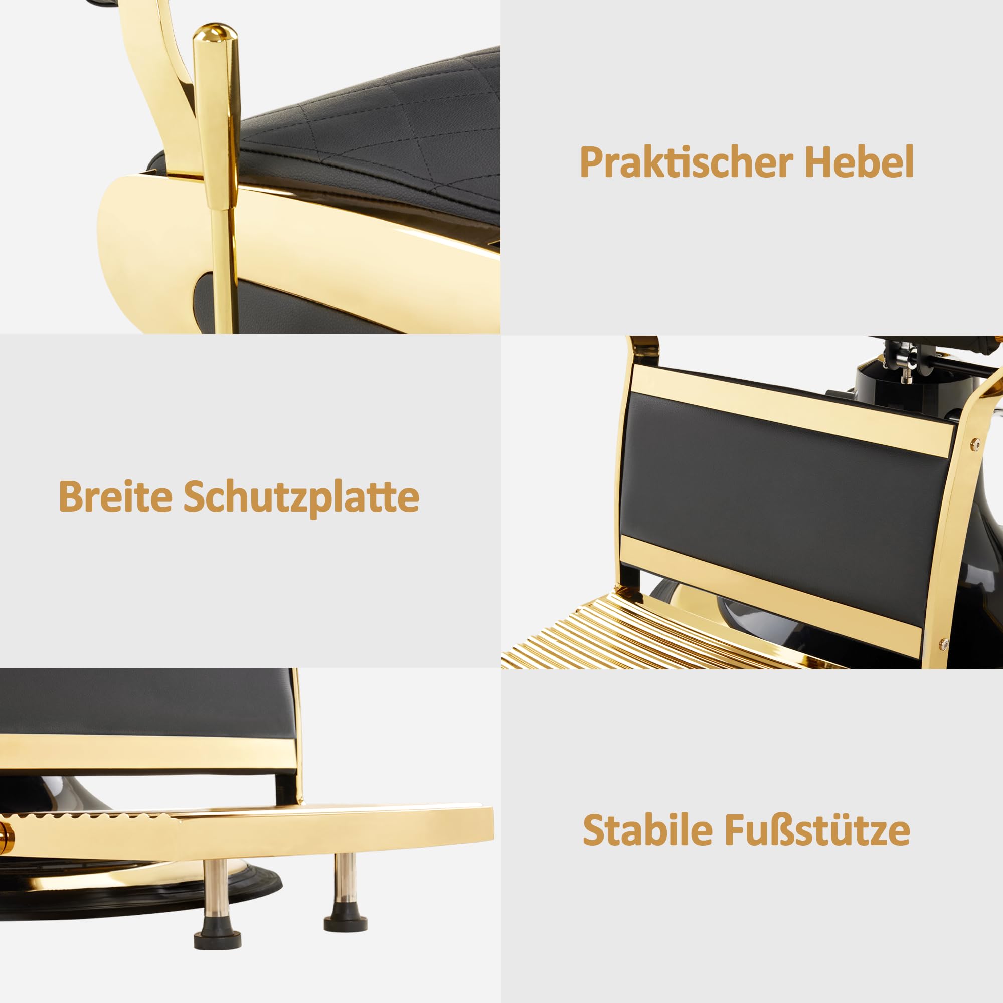 Barberpub Friseurstuhl mit Kopfstütze Kippbar, Friseureinrichtung mit Hydraulikpumpe 360° Drehbar, Bedienungsstuhl Höhenverstellbar, Barber Stuhl Friseurstühle Kunstleder, 3855BK (Gold-Schwarz)