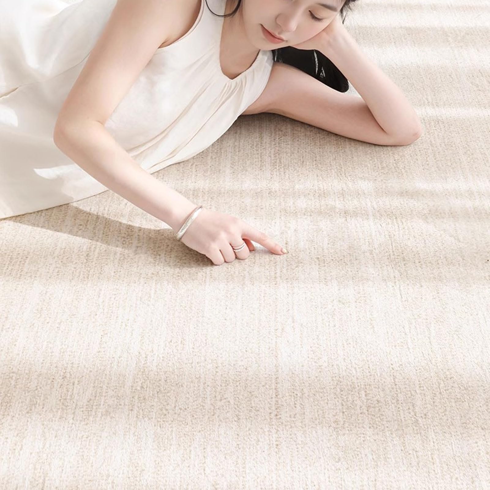 Alfombra Salon Pelo Corto, Ultra Suave Alfombra de Suelo Dormitorio, Alfombra Estilo Crema, Falsa Cachemira, Superficie Fácil de Limpiar, para Recámara, Sofá, Suelo (E 160x200cm)