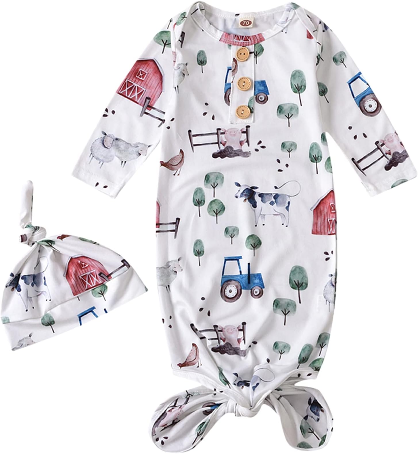 Newborn Baby Boys Girls Cartoon Sleeper Gown Long Sleeve Mountain Nightgown Hat Outfits