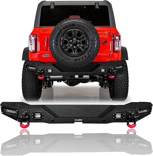 Parachoques trasero de acero para Ford Bronco 2021-2025 con luces y anillos en D (textura negra)