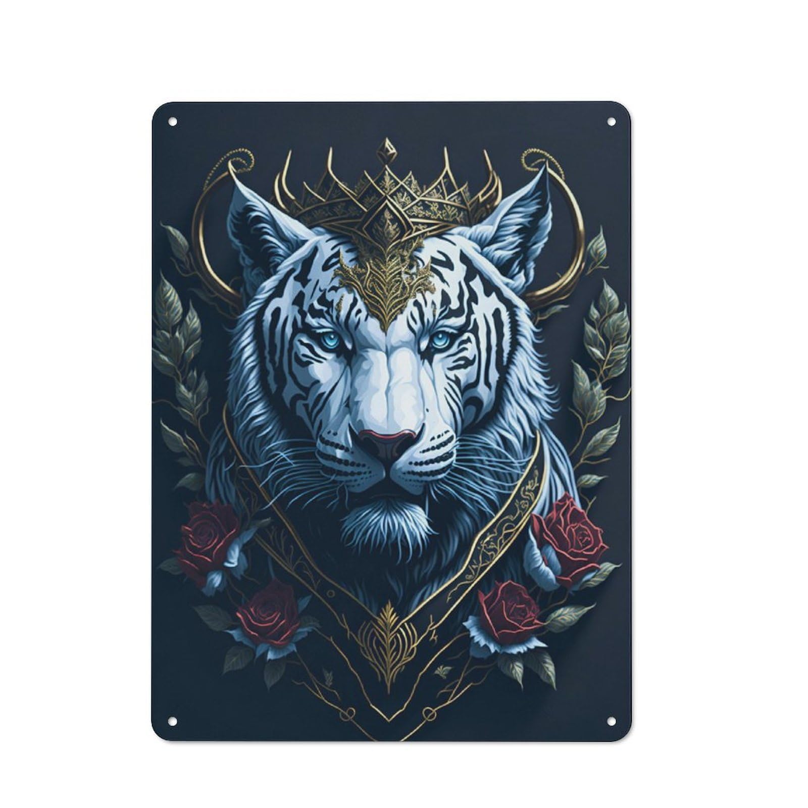 Junmoney White Tiger Portrait Vintage Metal Plaque 40X30cm Featuring For Garage Wall, For People Furnishing A Garage