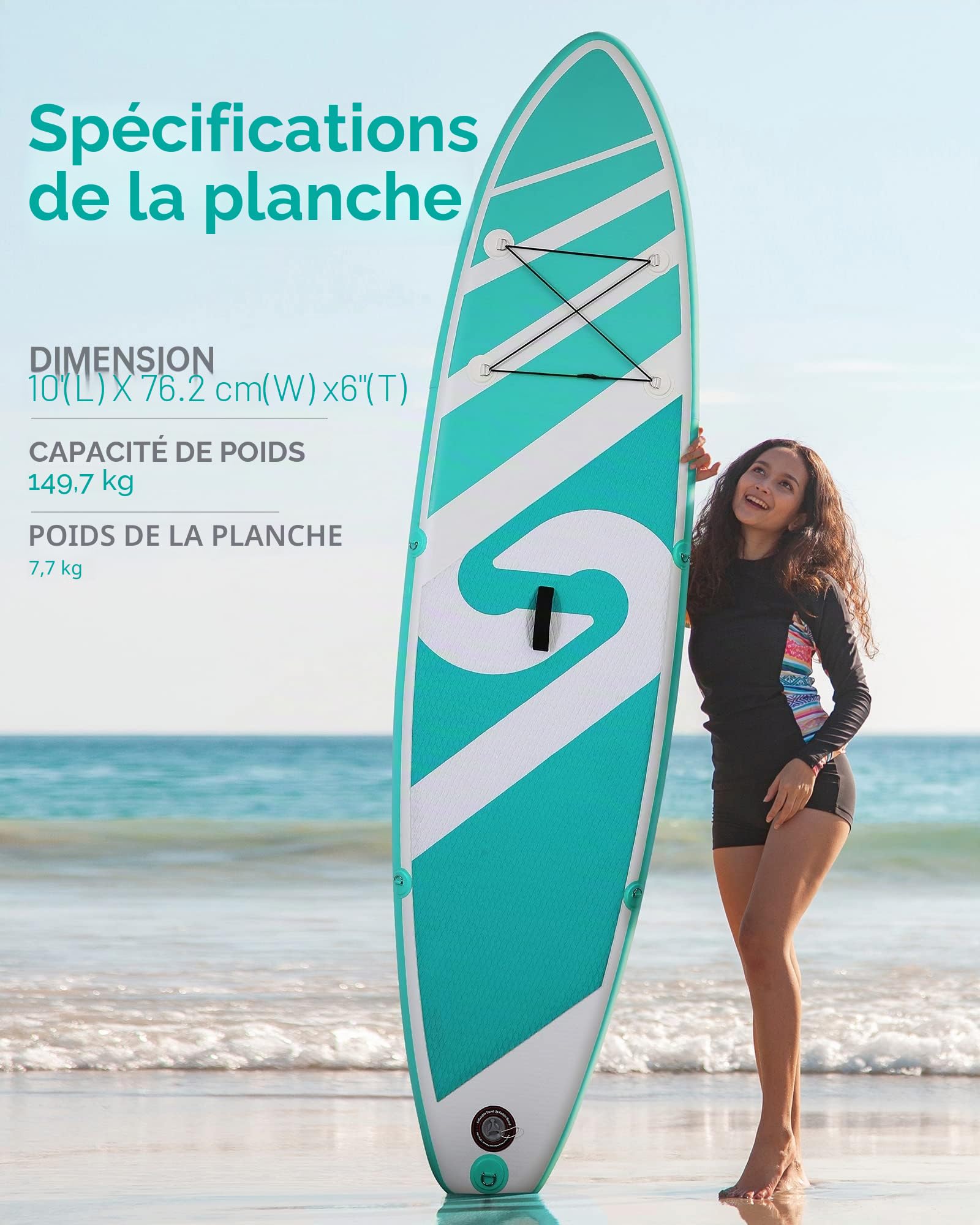 Planche à pagaie gonflable avec accessoires complets de qualité supérieure - 304,8 x 76,2 x 15,2 cm - Pour les jeunes et les adultes s'amusent dans les océans, les rivières et les lacs