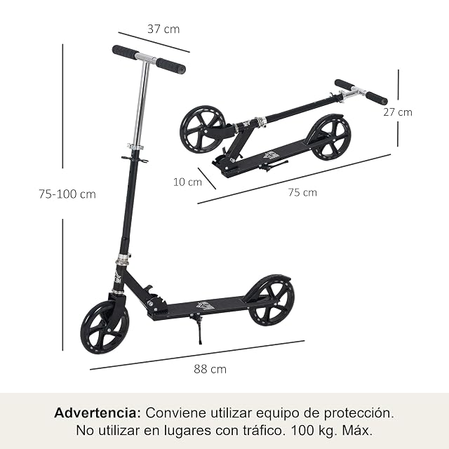 Foto 7 de 8 de HOMCOM Patinete Plegable para 7-14 Años con Freno 88x37x75-100 cm Negro