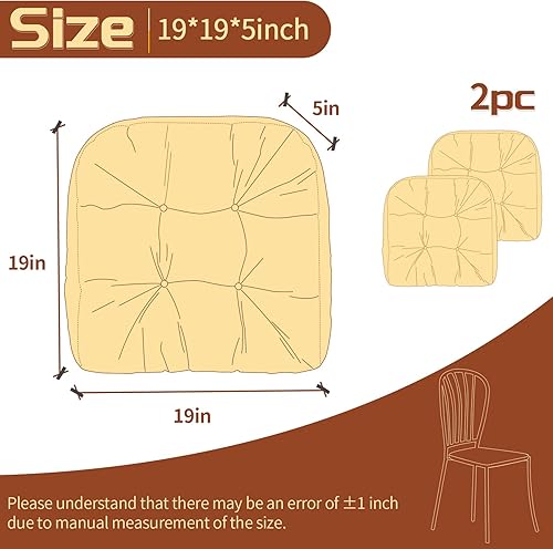 Miniatura 2 de Juego de 2 cojines para sillas de exterior de 19 x 19 pulgadas, gruesos y duraderos, cojines de mimbre para sillas de patio, para todo tipo de