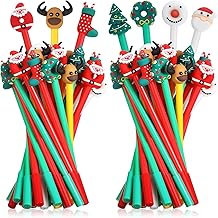 KAHEIGN 49 Pieces Christmas Gel Ink Pen, 7 Styles Tree Snowman Reindeer Santa Claus Stick Tip Pen with Christmas Characters for Socks Filling Party Gift (18CM)