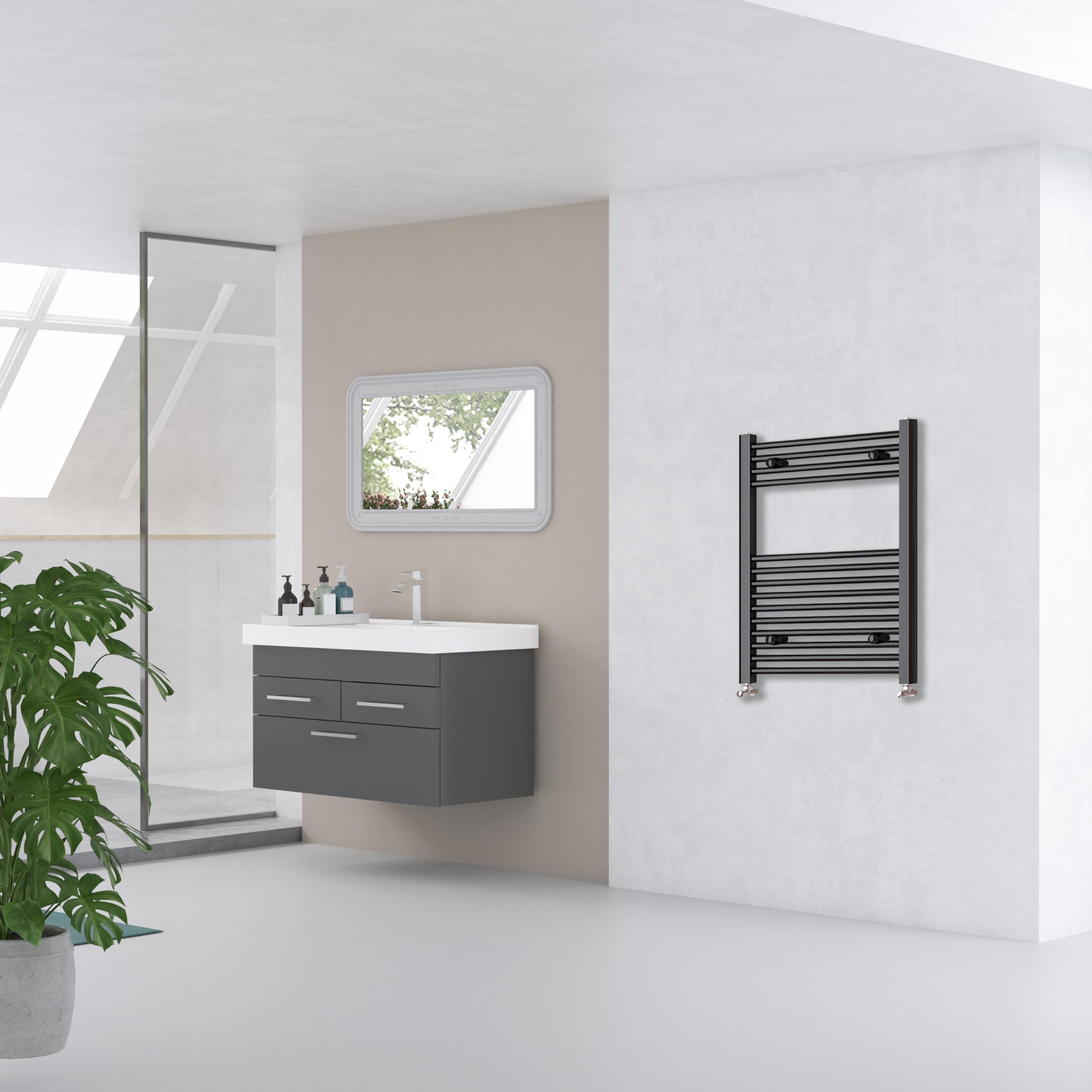 Acezanble 800x500 Straight Central Heating Towel Rail Bathroom Heated Rad Radiator Black