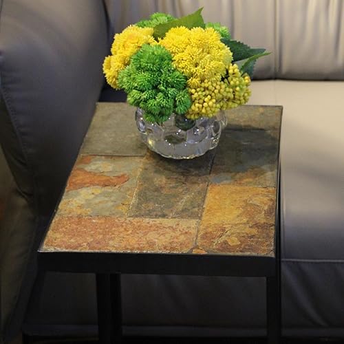 Miniatura 2 de Zhongma Mesa auxiliar de sofá, mesa auxiliar C-Shap con tablero de pizarra, piedra real sólida, mesa auxiliar, mesa decorativa para espacios pequeños