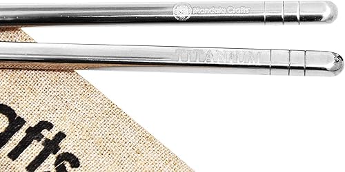 Miniatura 4 de Mandala Crafts Juego de palillos reutilizables de titanio con funda para adultos y niños portátil y apto para lavavajillas, paquete de 1 par, mango