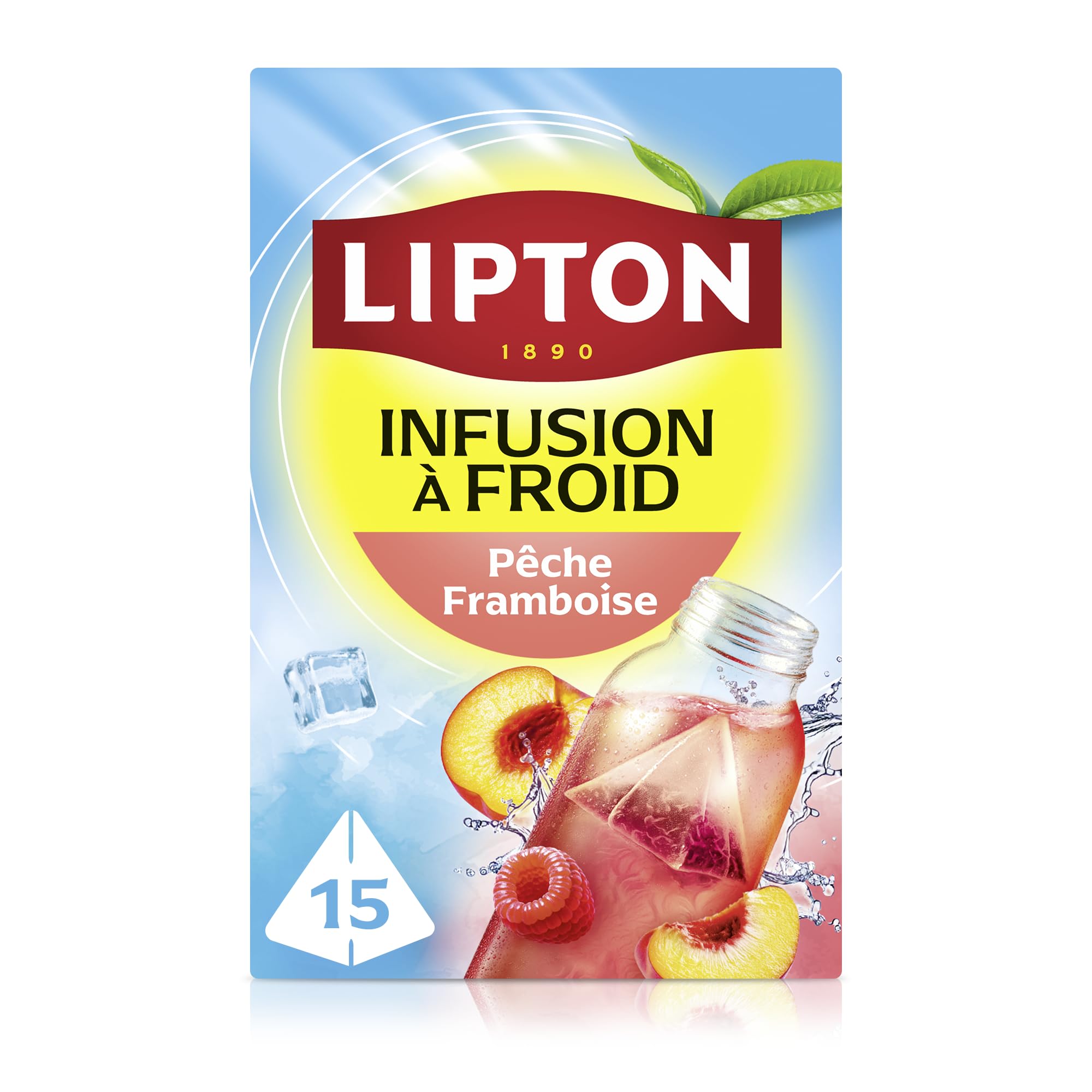 Lipton, Infuse à Froid, Infusion à Froid, Goût Pêche Framboise, Idéale pour le Thé Glacé, Ingrédients d'Origine 100% Naturelle, 15x12 Sachets Pyramid, 180 Sachets