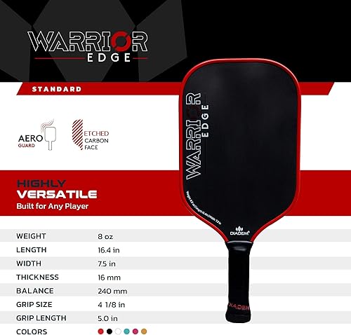 Miniatura 7 de Diadem Warrior Edge - Paletas de pickleball  Cara de carbono grabado para máximo giro, protector aerodinámico de 16mm, agarre Comfort Max, núcleo de