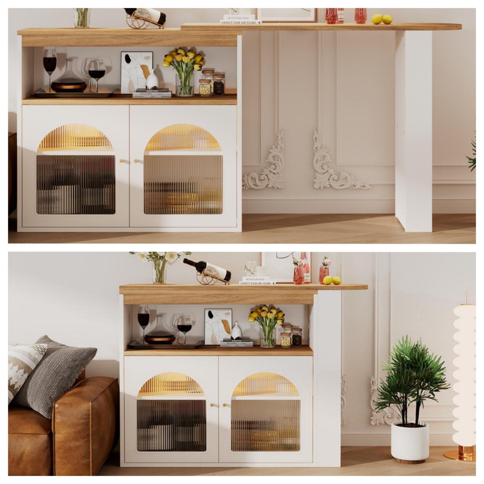 Table De Bar Pivotante 360° Avec Rangements, 138×39×105 Cm, Blanc - Bar