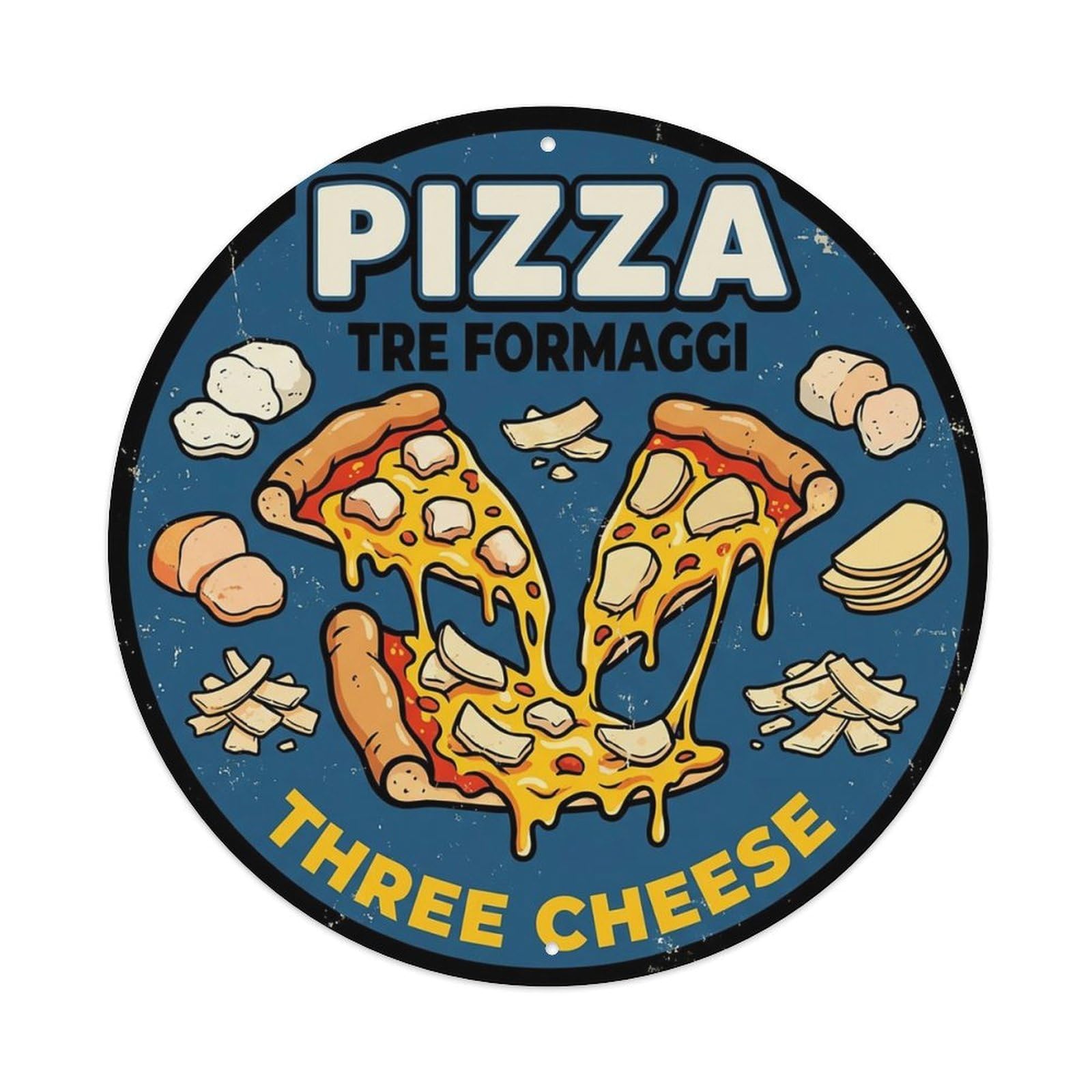 Huiyhb 8X8inch(20X20cm) Vintage Pizza Slice Italian Traditional Cuisine Cheese Metal Tin Sign