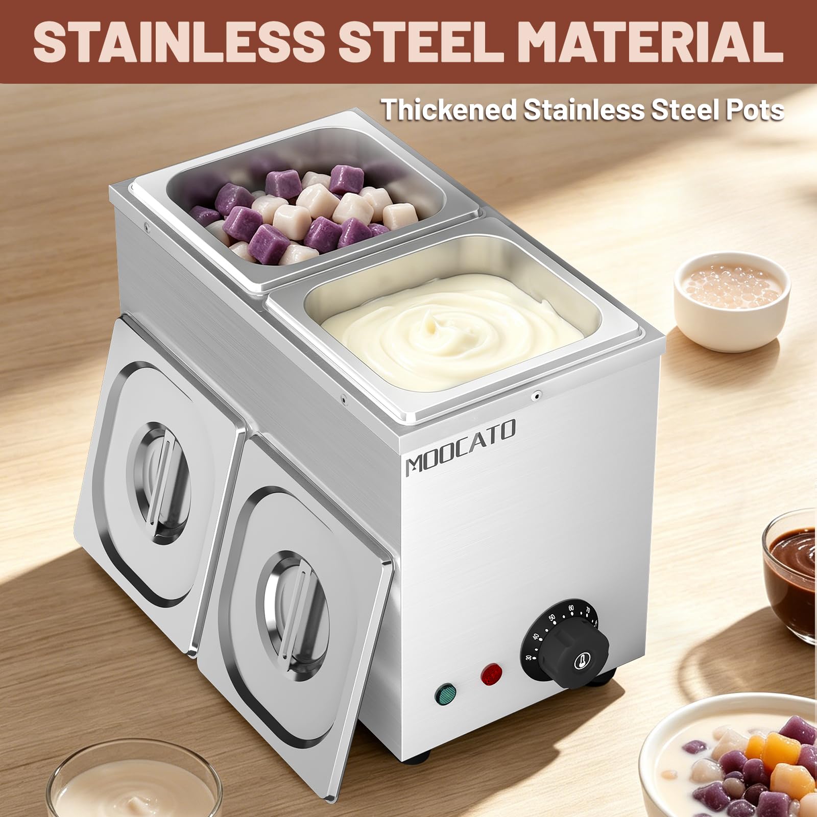 Schokolade Schmelztiegel, Schokolade Temperiermaschine 2 Töpfen | Elektrische schokoladen schmelzgerät Edelstahl, 2x1/6 GN Behälter Tapioka-Perlenwärmer, Chocolate Tempering Machine