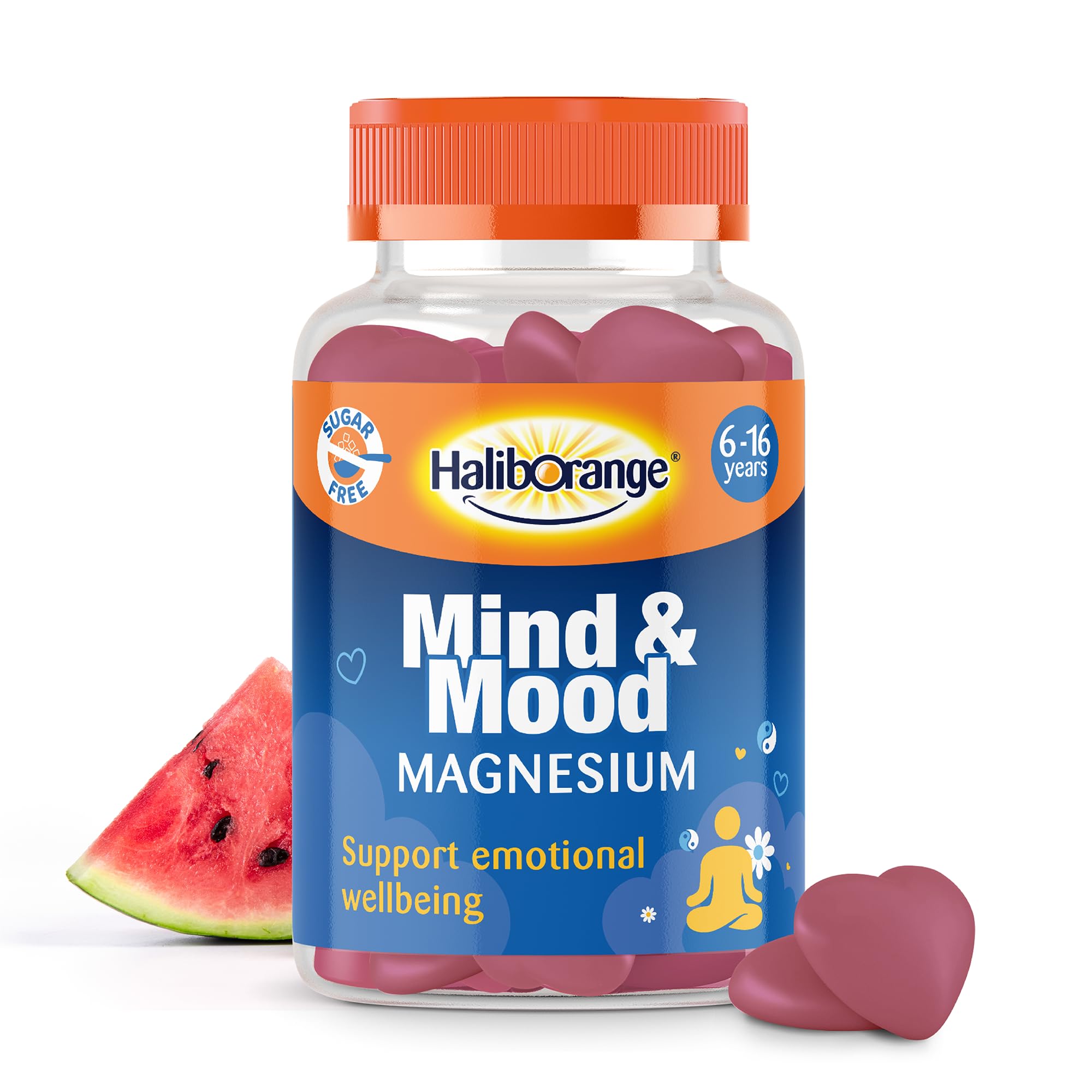 Haliborange YoungerMinds Mind & Mood Gummies for Kids 6–16, Sugar-Free Daily Supplement with Magnesium, L-Tyrosine, Thiamin & Chamomile, Supports Focus, Calm & Emotional Balance – 60 Gummies