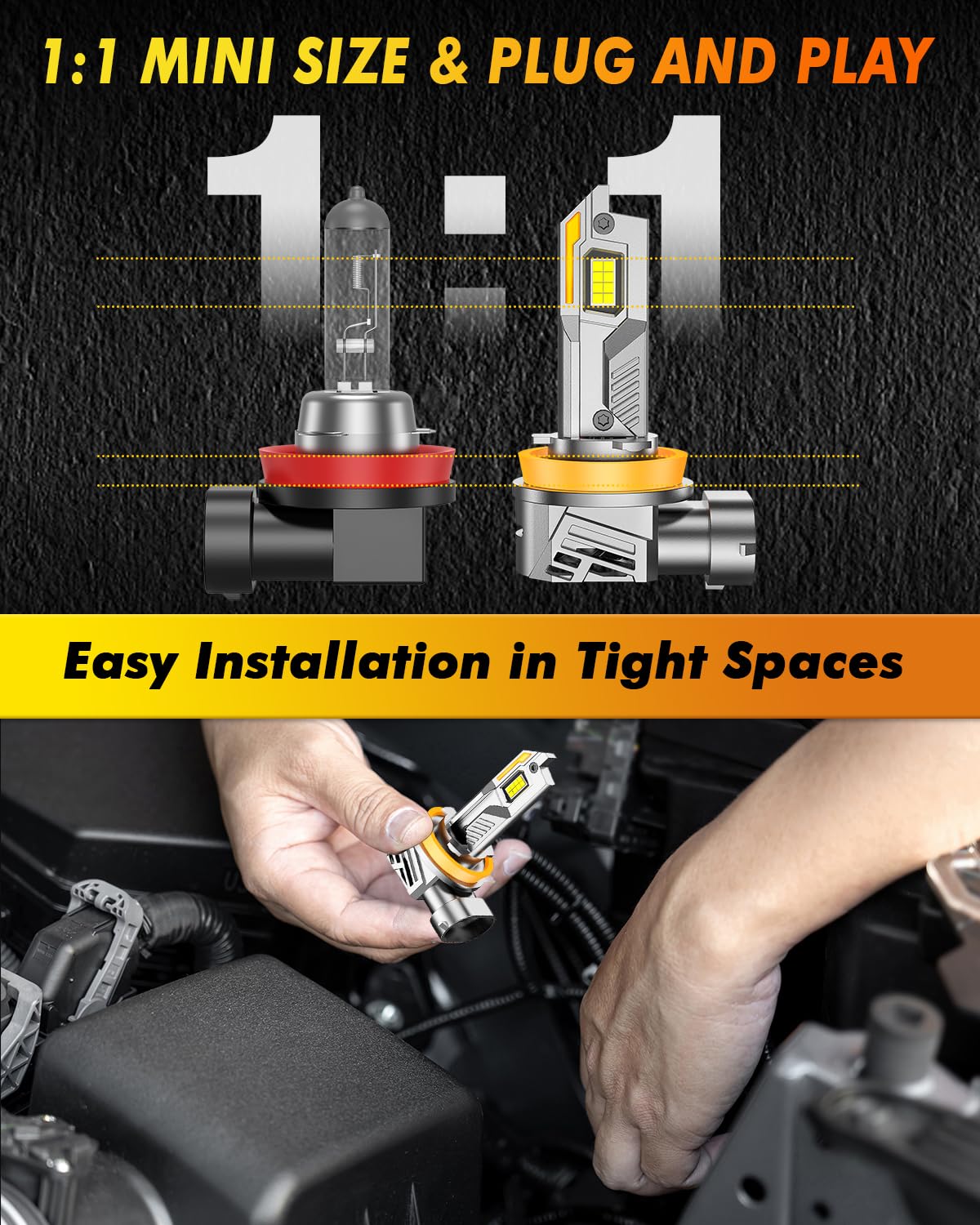 Termitor Latest H11/H9/H8 9005/HB3 Light Bulbs Combo, 12X 100,000LM Ultra-Bright, 360° Adjustable Quick Instal, 6500K White, 10-Year Long Service Life H11 9005 Fog Light with Cooling Fan, Pack of 4