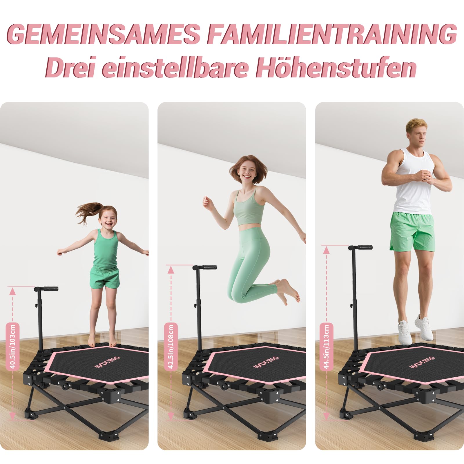 HXD-ERGO Klappbar Fitness Trampolin Erwachsene Indoor, Keine Installation erforderlich und tragbar, Durchmesser 106 cm