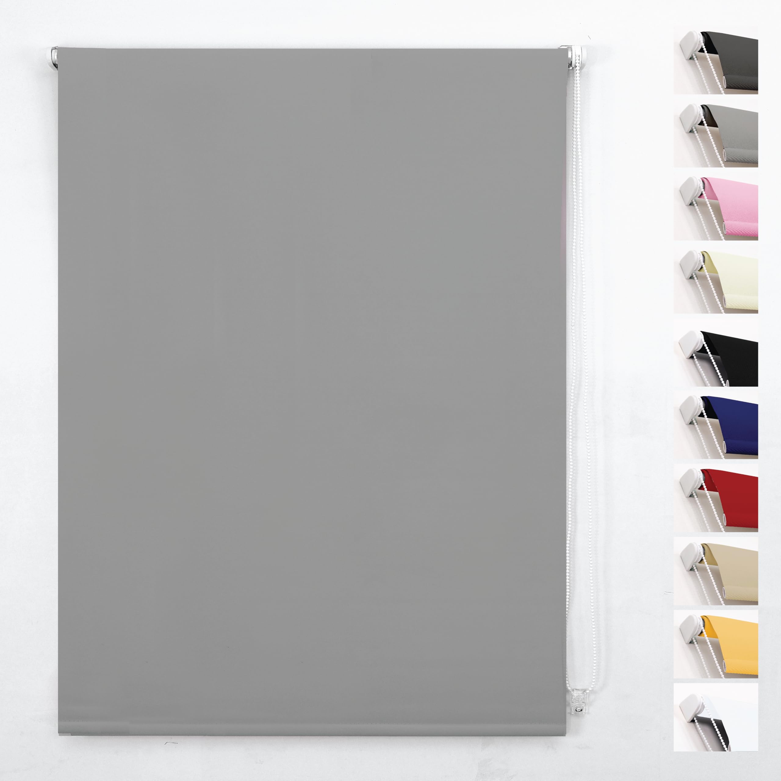 Funky Gadgets Roller Blinds Thermal Blackout Roller Blind, Easy Fit Child Safe Trimmable UV Protection Home Office Window Blinds, Grey Blind (174cm Wide X 165cm Drop)