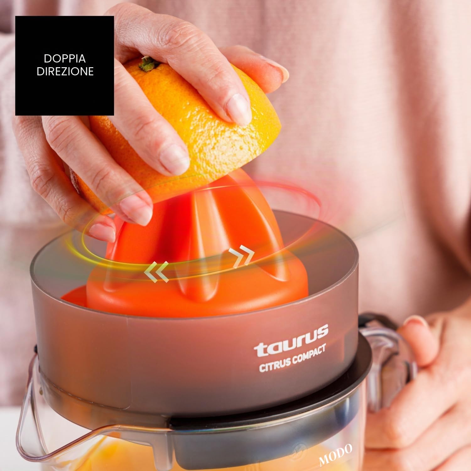 Taurus - Spremiagrumi Elettrico Citrus Compact | Doppio Senso di Rotazione | Cono Extra Large | Smontabile | Lavabile in Lavastoviglie | Design Salvaspazio | Senza BPA | 800 ml