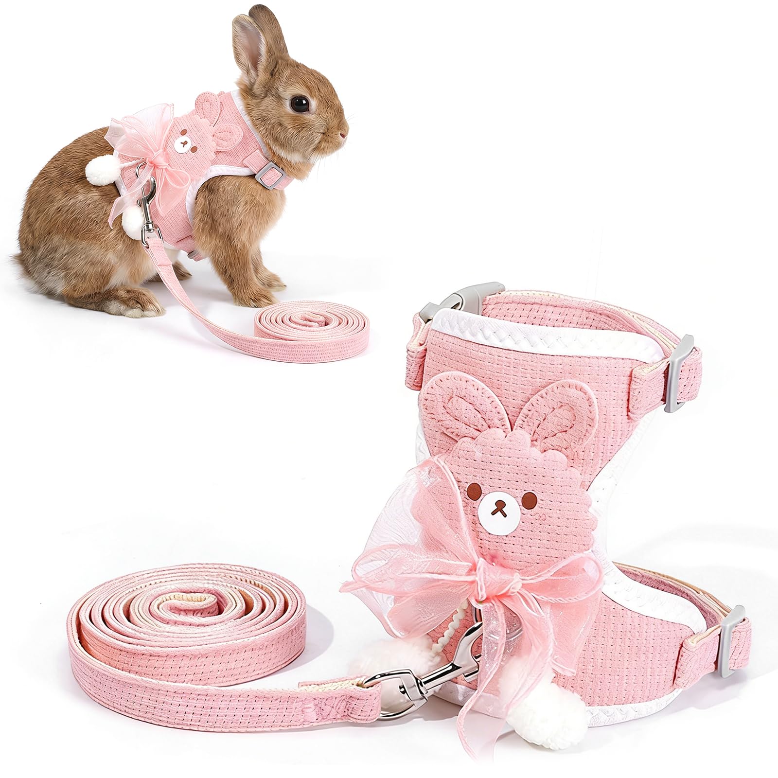 Harnais Lapin Nain avec Laisse Réglable Respirant (1-3 kg)
