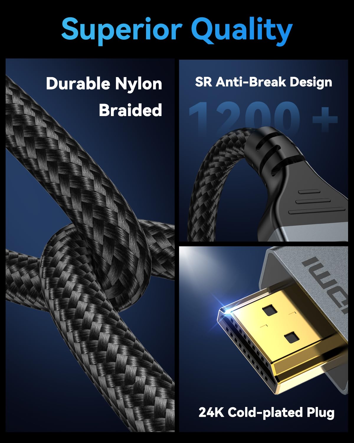 16K 8K HDMI Cable 96Gbps 10 FT, Ultra High Speed HDMI 2.2 Cable 16K@60Hz 8K@120Hz 4K@480Hz HDCP 2.2&2.3, Dynamic HDR, eARC,DTS:X, Compatible with Roku TV/HDTV/PS5/Blu-ray/Projector - Image 6