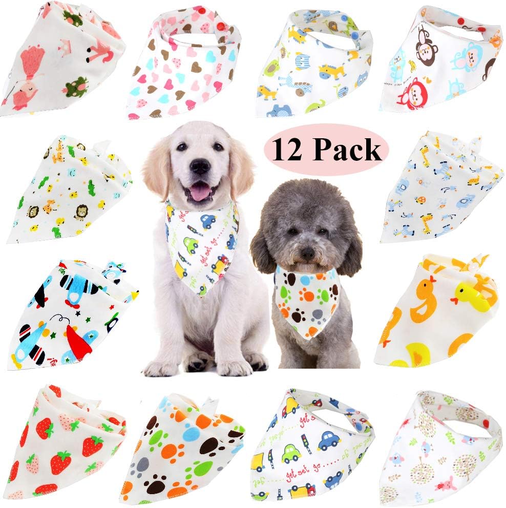 12 Pack Dog Bandanas Washable Dog Bandanas Triangle Dog Bibs Scarf Assortment Pet Kerchief Dog Scarf Accessories for Small Medium Dogs Cats Kitten Puppy Pets (12pcsA)