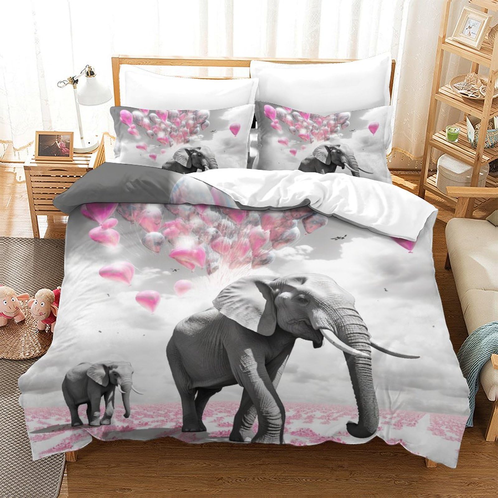 Housse de couette éléphant lit double parure de lit 200x200cm
