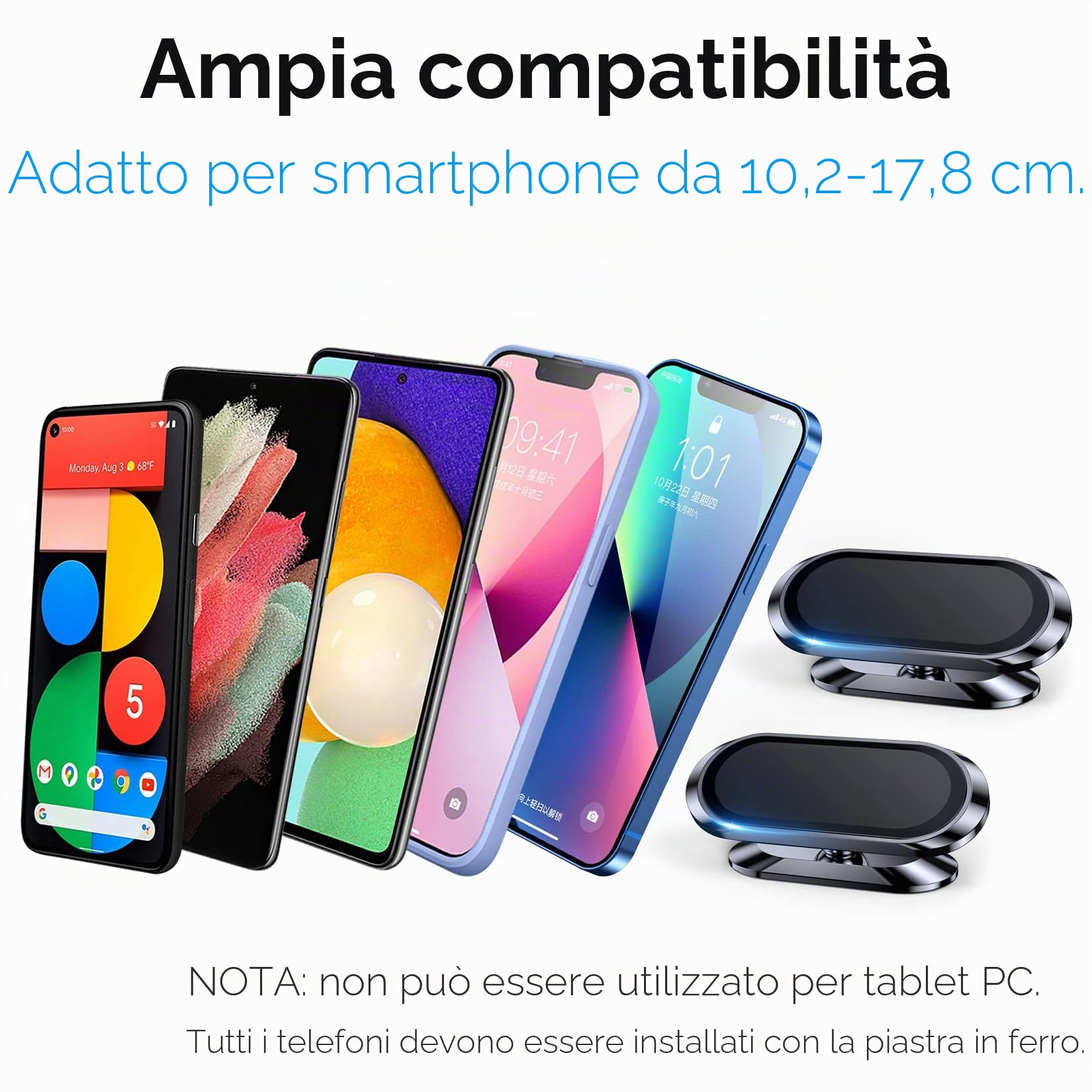Coolpow Supporto Cellulare Auto Magnetico 2 Pezzi 360° Rotazione Universale Porta Telefono Compatibile con iPhone/Samsung/Huawei Smartphones